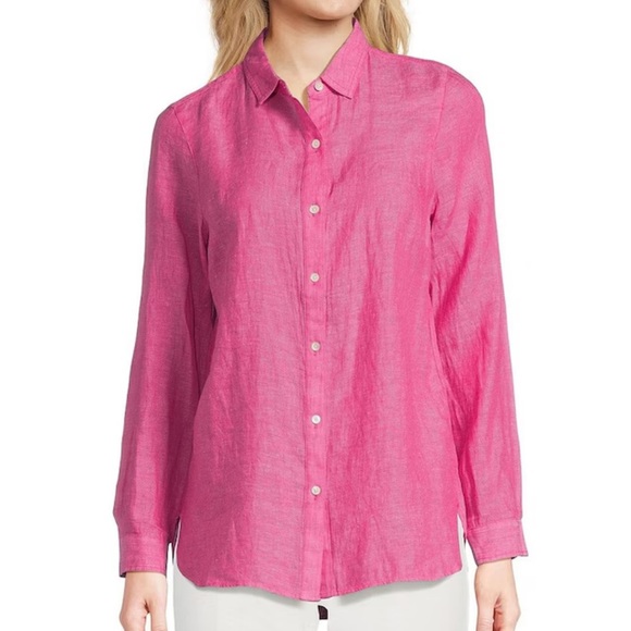 J. McLaughlin Tops - J McLaughlin M Pink Linen Button Front Shirt NWOT Long Sleeve Collared Blouse